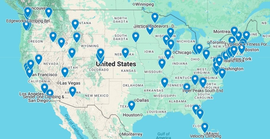 A US map shows more than 20 locations using markers.