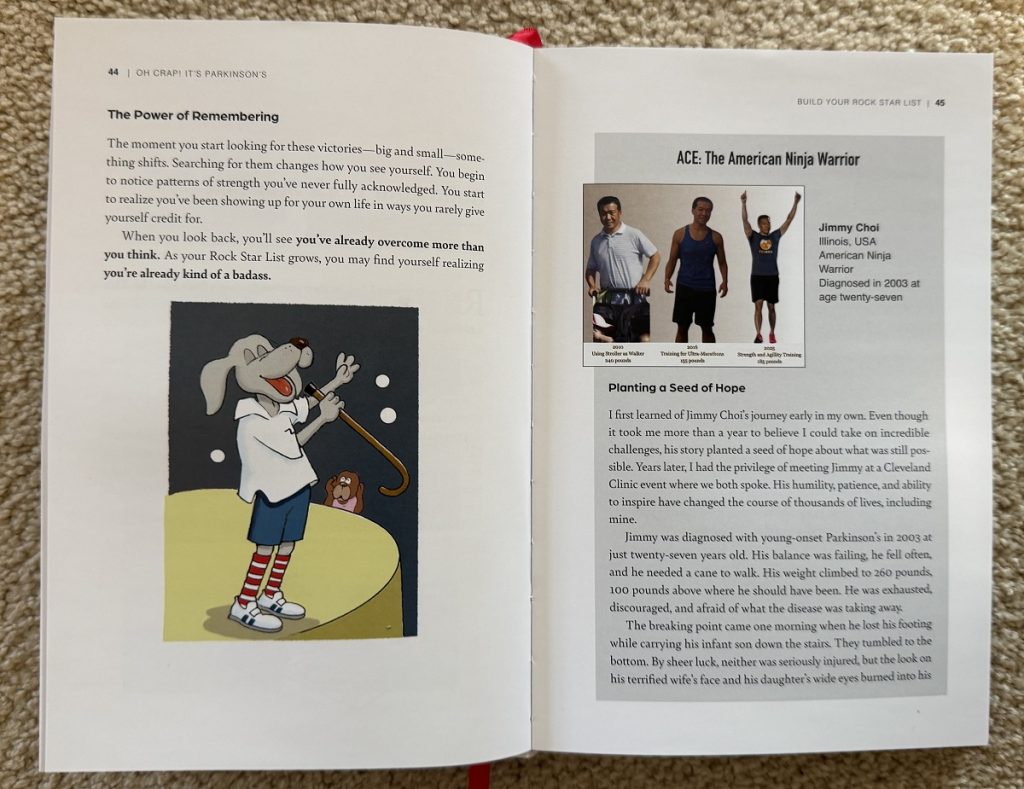 A two page spread of a book shows pictures and text.