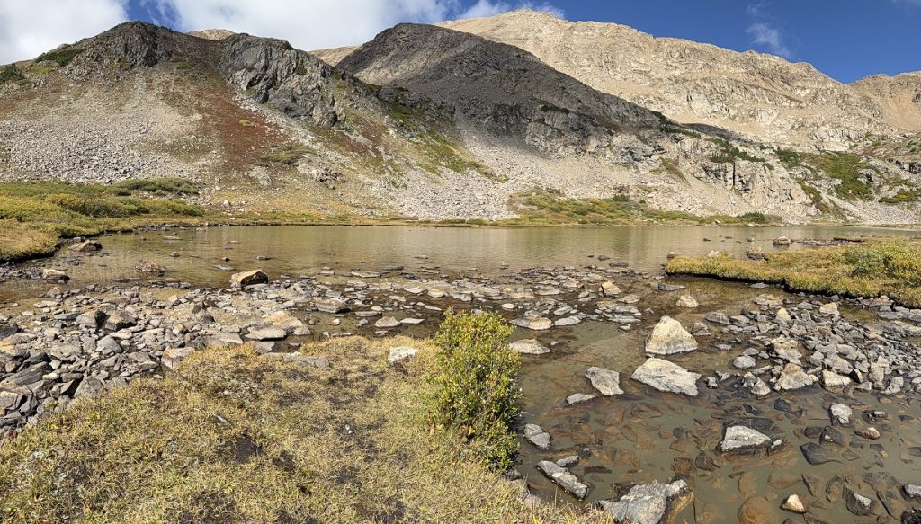 A mountain scene with a lake.