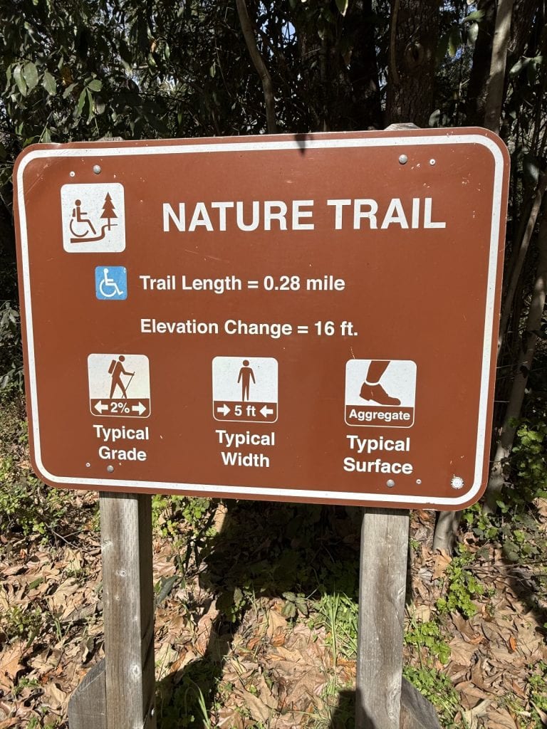 A nature trail sign with information.