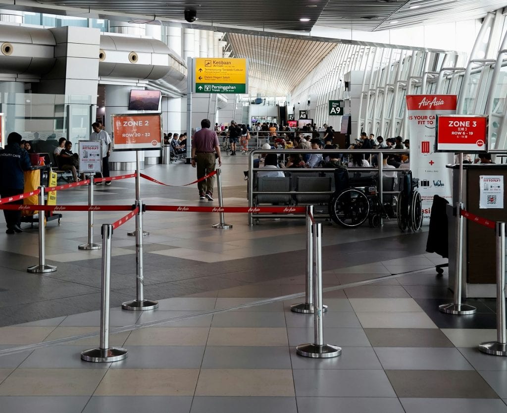 A scene from a crowded airport.