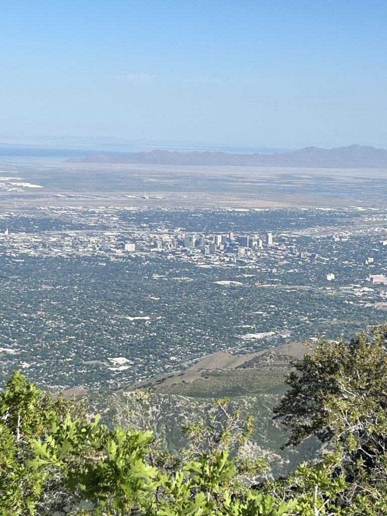 view of the Salt Lake Valley is shown from Grandeur Peak.