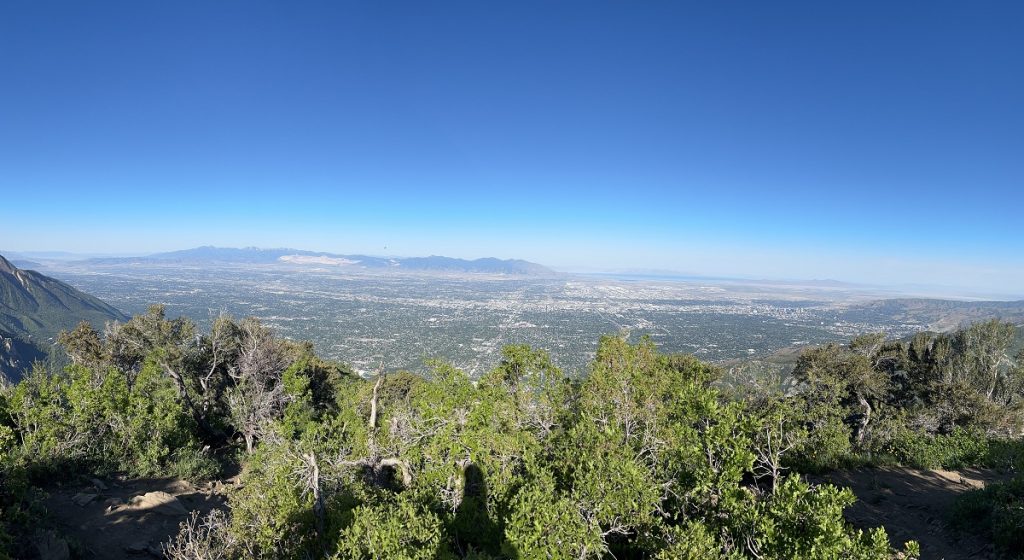 A deep blus sky hovers over a view of the Salt Lake Valley.