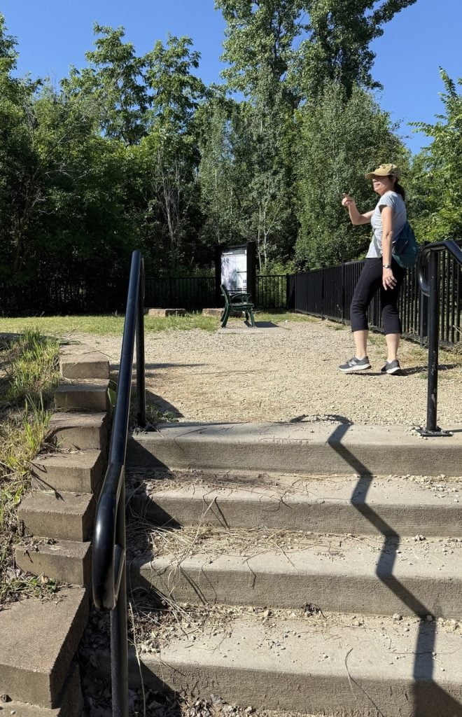 A short staircase leads to two people.